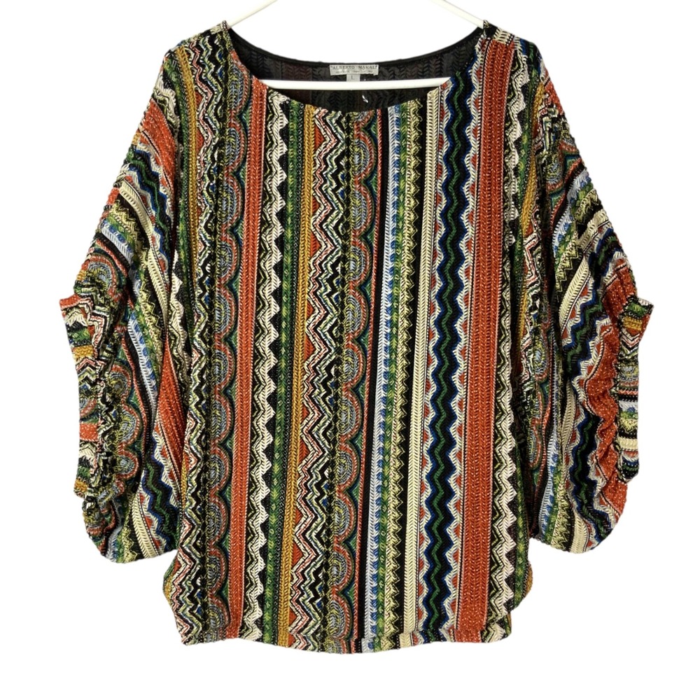 Alberto Makali Multicolor Chevron Knit Top L Pullover Scoop Neck Dolman Sleeve